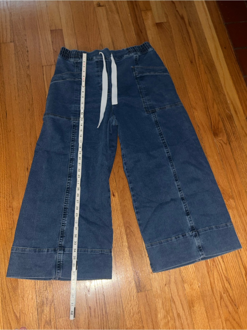 Maeve Anthropologie Cropped Denim Pants Blue Wide Leg Pull-On Drawstring XL